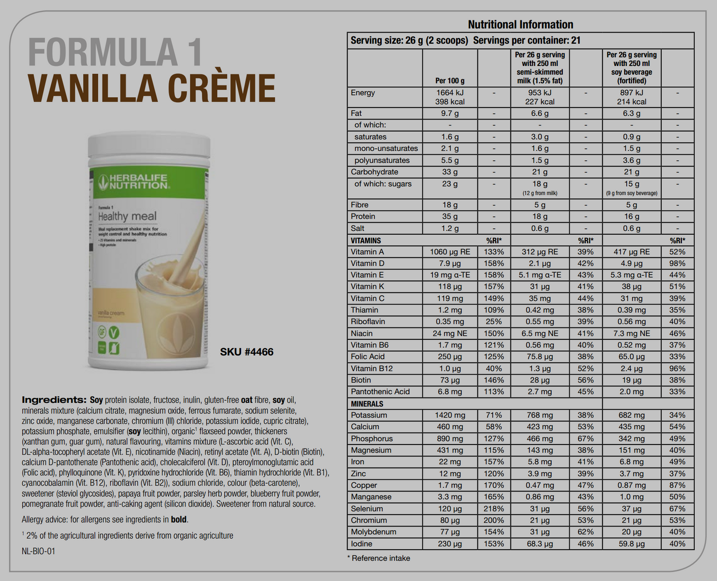 Herbalife Formula 1 Healthy Meal Shake – Vanilla Cream 550 g